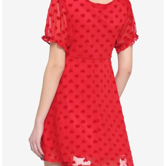 HOT TOPIC Red heart flock baby doll dress size Small - Picture 2 of 3